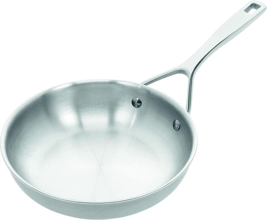Sartén de acero inoxidable profesional Demeyere Essential 5 sellando carne