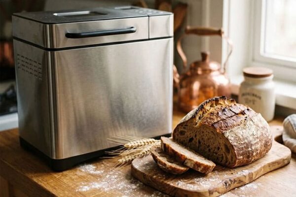 Panificadora Fornello Supremo de acero inoxidable con cubeta cerámica sobre encimera de cocina